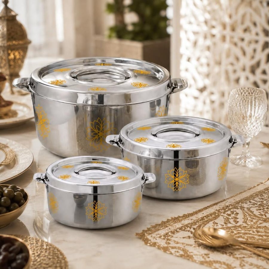 حافظات طعام استيل هندي أصلي STRIDE – طقم 3 قطع ( 3500 / 5000 /7500مل )