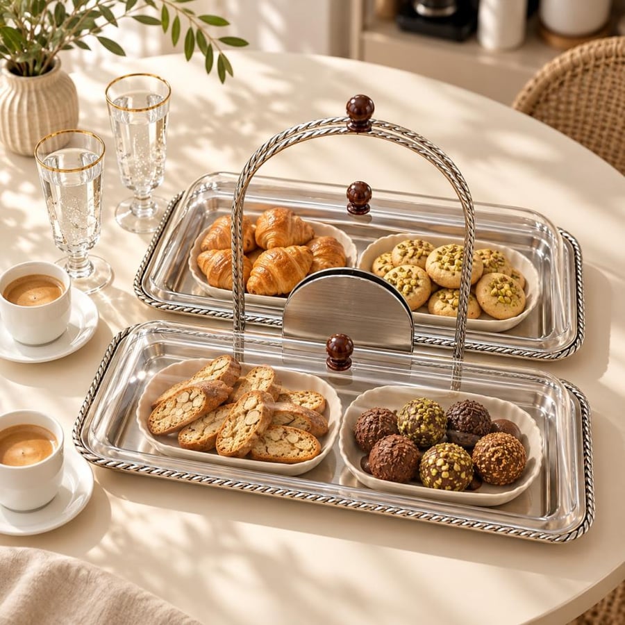 طقم صواني بغطاء شفاف – أناقة تجمع جمال العرض وخصوصية التقديم.