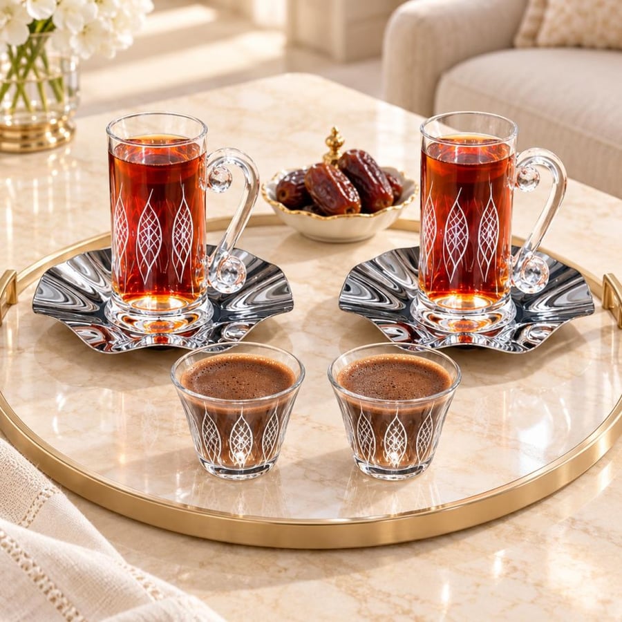 طقم شاي فاخر 18 قطعة – فخامة تليق بأجمل ضيافة.