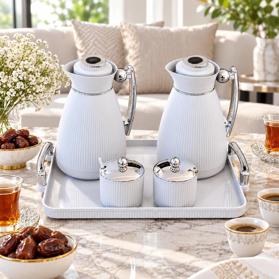 طقم ترامس وسكريات رصاصي بتصميم مضلع
