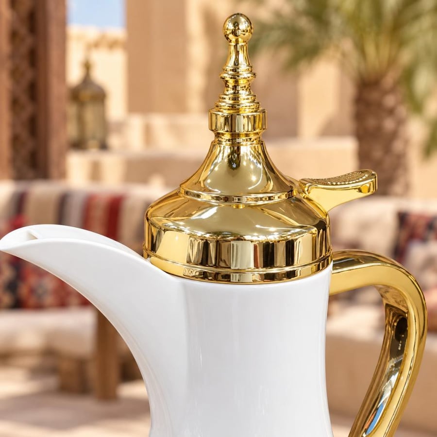 طقم ترامس ضيافة أبيض وذهبي ملكي