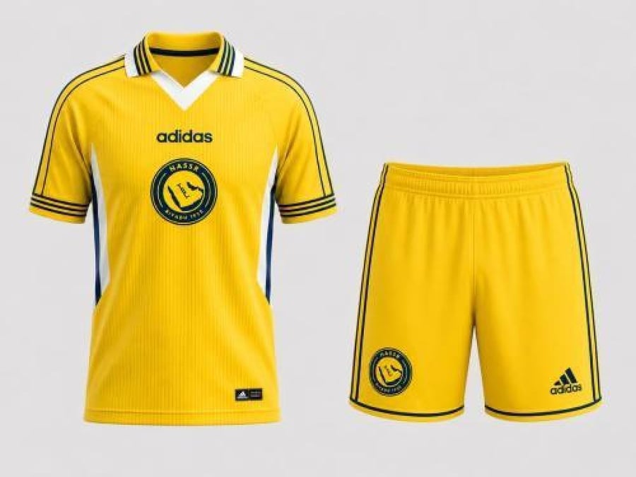 طقم النصر الكلاسيكي الكحلي بخطوط ذهبية