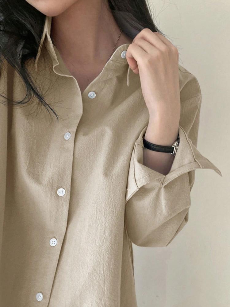 DAZY قميص يومي بأكمام طويلة أحادي اللون للنساء في الربيع، ملابس علوية بأكمام طويلة رمضان