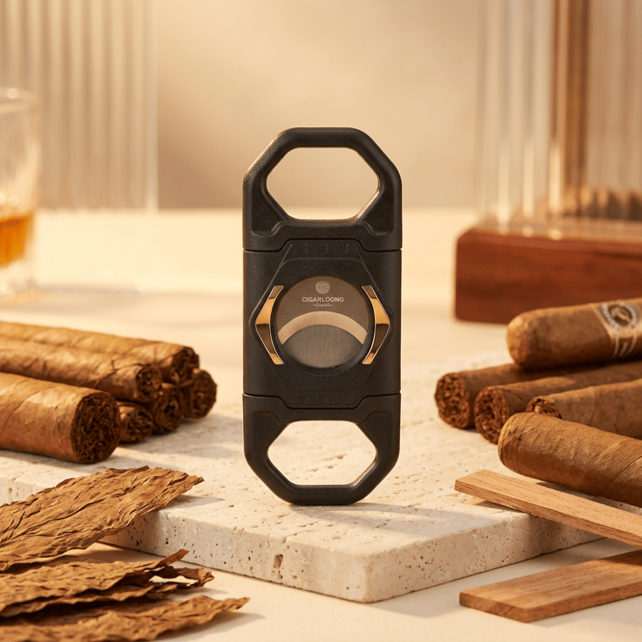 Black handheld cigar cutter tool