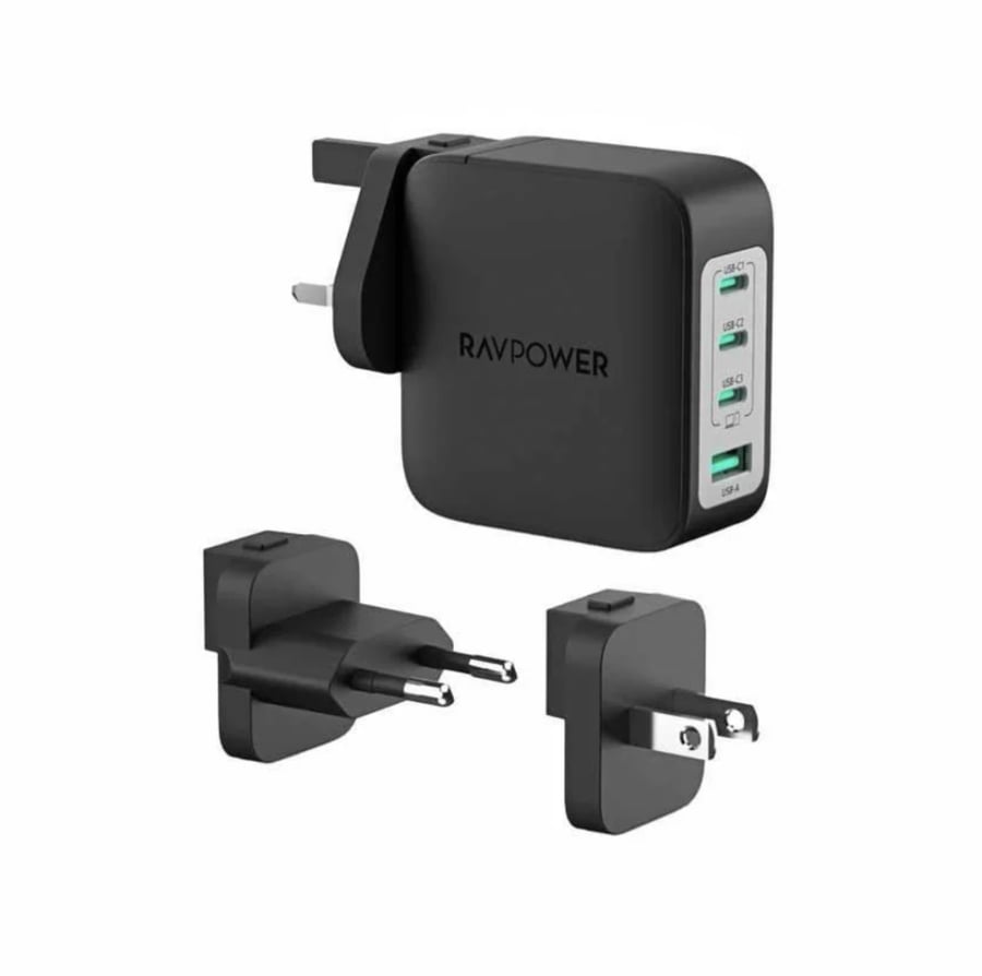 RAVPower شاحن جداري متعدد المنافذ 140 واط – 3× USB‑C + USB‑A