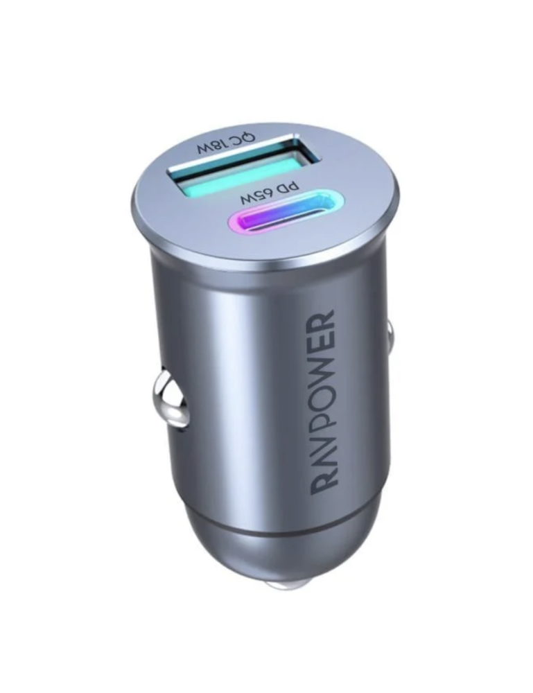RAVPower شاحن سيارة ميني بقوة 65 واط – USB‑C + USB‑A