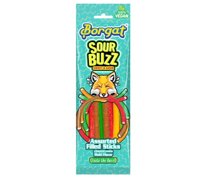 Lemon-flavored sweet sticks filled with various flavors 50 g