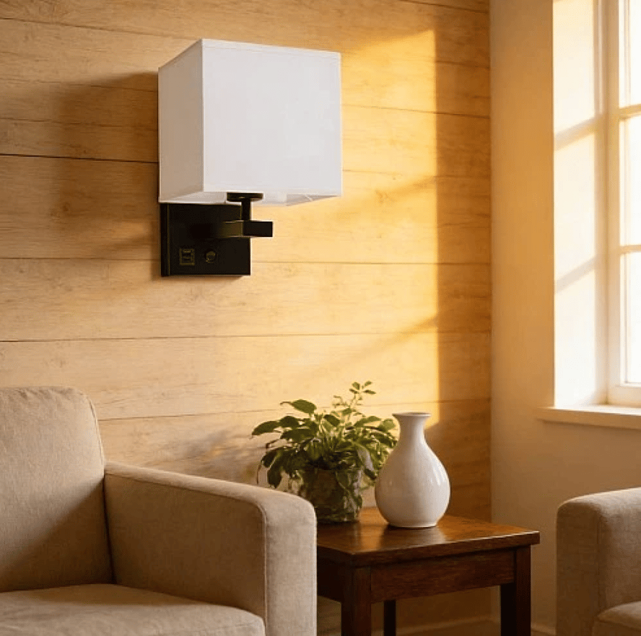 إضاءة حائط فندقي اسود TYPE-C + USBمع منفذ *E27*1L