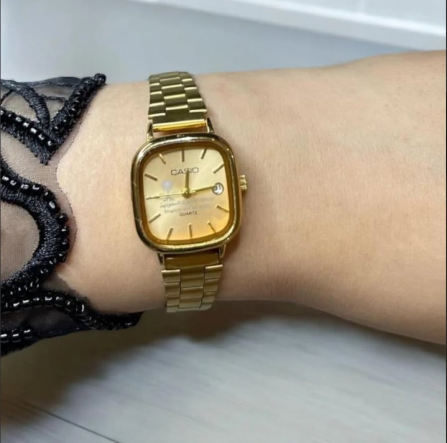 Casio women's watch, gold - Saudi Arabia logo