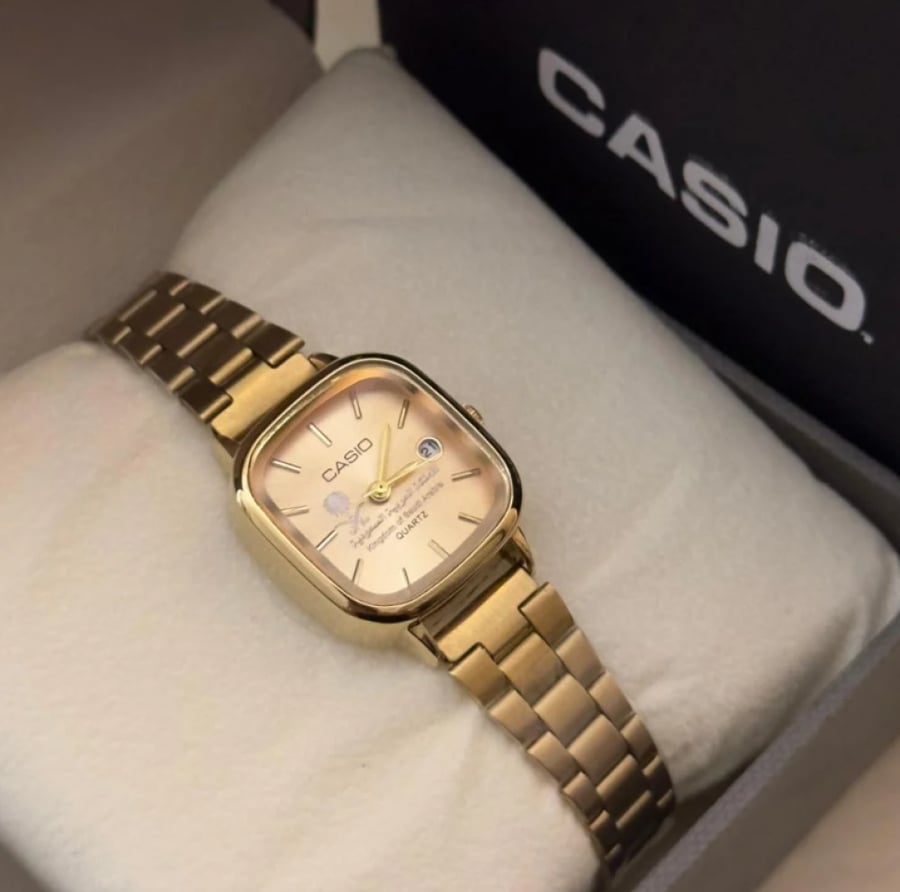 Casio women's watch, gold - Saudi Arabia logo