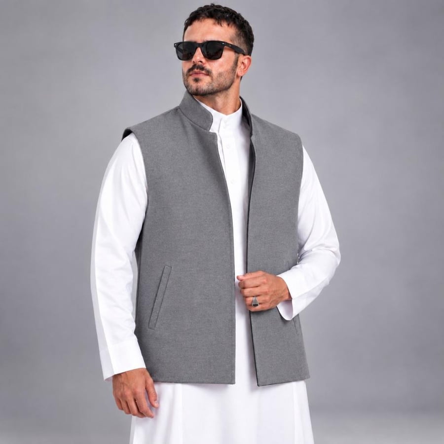 سديري رجالي شتوي دبل فيس باللونين الرصاصي والأسود