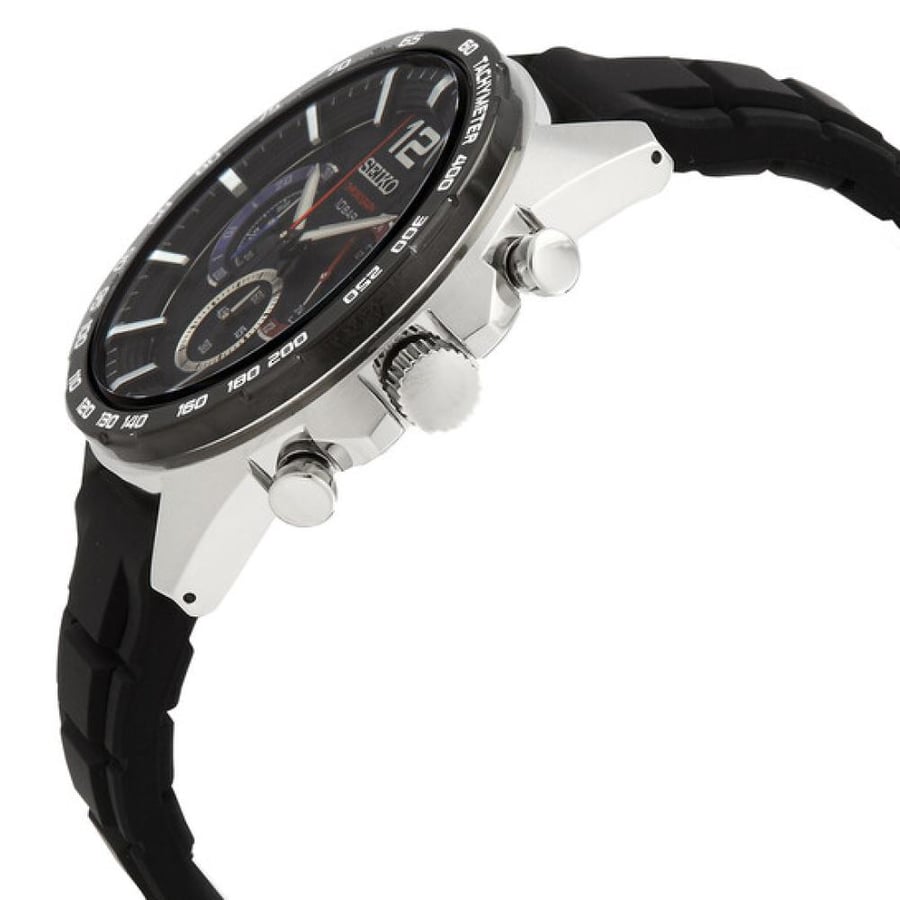 Seiko SSB347P1 Quartz Chronograph Men's Watch Black Dial Silicone 43.9mm 100m