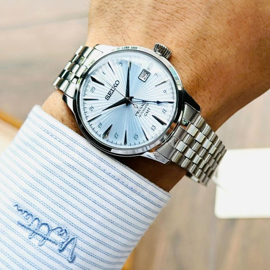 Seiko Presage SSK037J1 GMT Automatic Men's Watch Light Blue