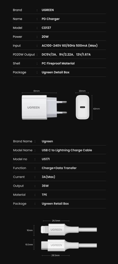 شاحن سريع من UGREEN للشحن 4.0 3.0 QC PD