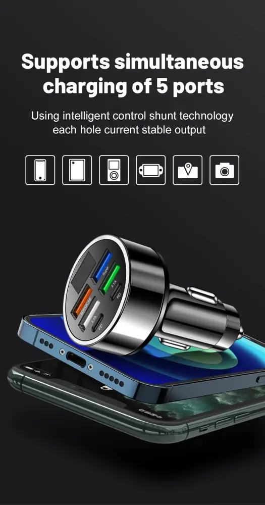 100 واط USB شاحن سيارة شحن سريع نوع C PD شواحن الهاتف المحمول آيفون 15 برو ماكس Xiaomi هواوي سامسونج ممن لهم شاحن سيارة