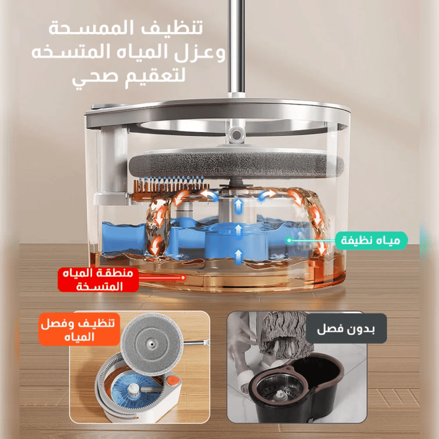 ممسحة ذكية بتقنية فصل الماء النظيف عن المتسخ الاصدار الثاني (ثلاثة رؤوس)