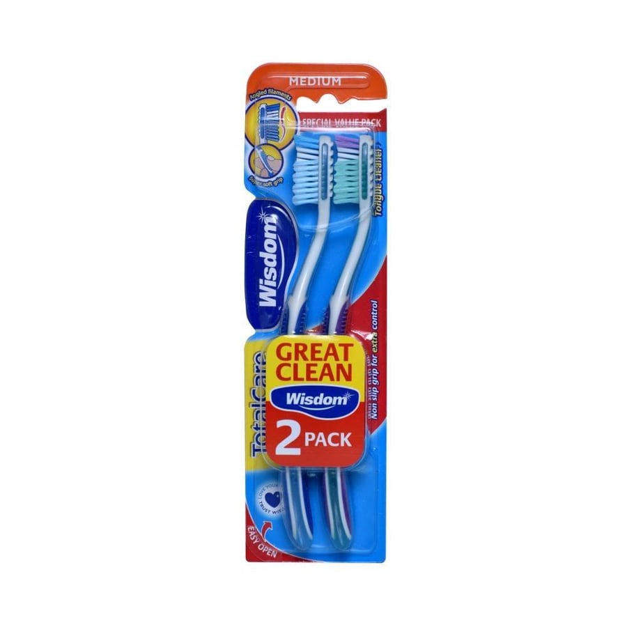 Complete oral care toothbrush for teeth and tongue medium cleaning, wonderful from WISDOM - 2 pieces