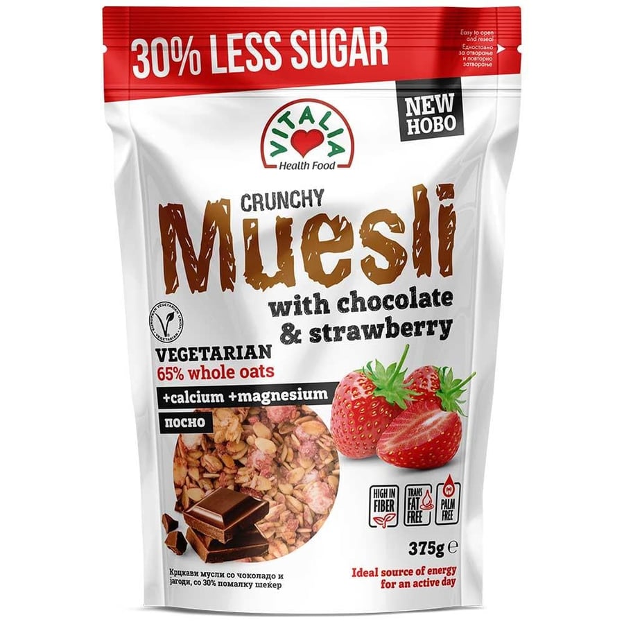 موسلي مقرمش بالفراولة و الشوكولاتة + كالسيوم + مغنيسيوم 375 غرام VITALIA Muesli