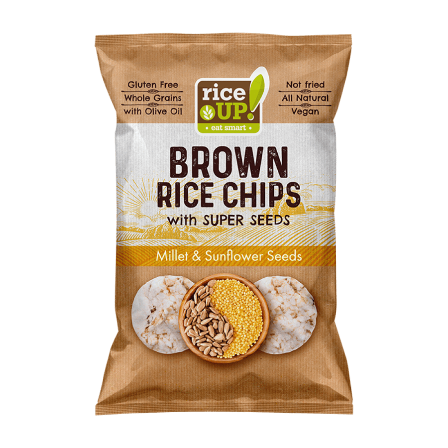 رقائق حبوب الأرز الكاملة مع بذور الدخن ودوار الشمس 60 جم rice up rice chips