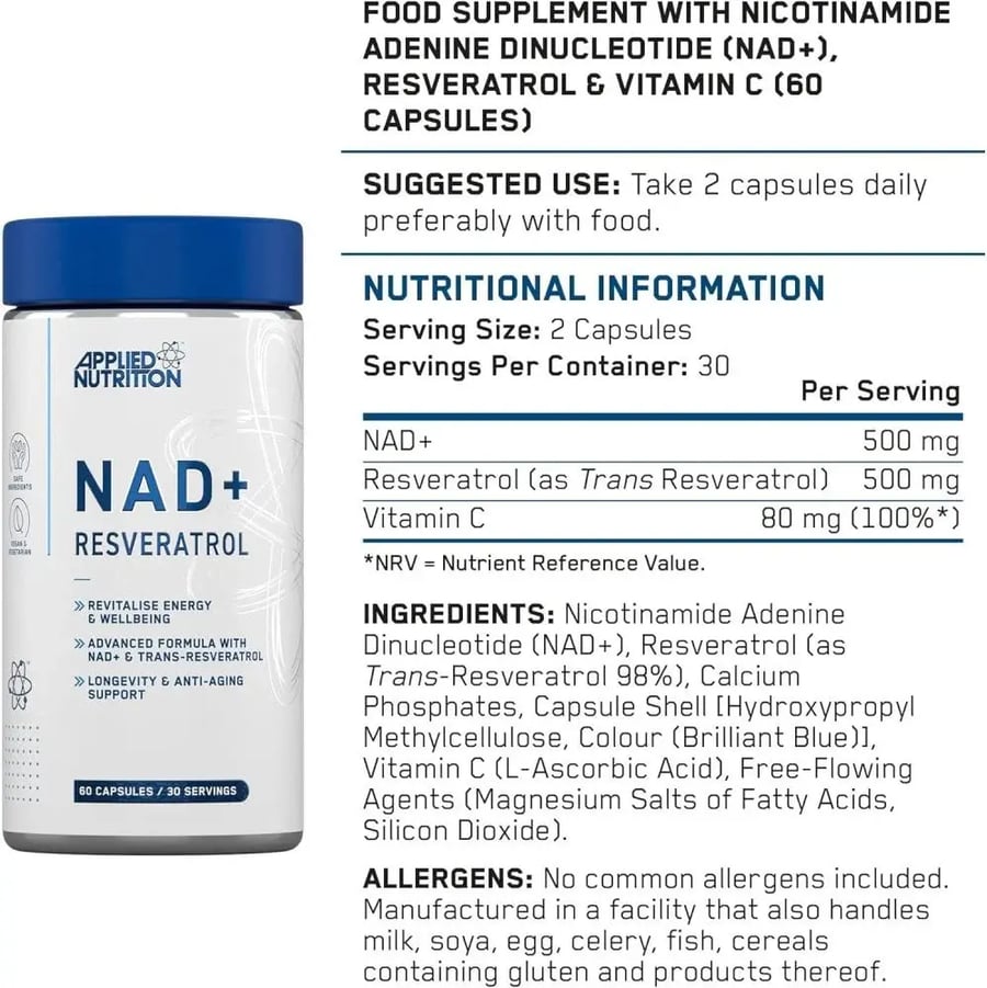 ابلايد نيوترشن إن إيه دي بلس ريسفيراترول 60 كبسولة Applied Nutrition NAD+ Resveratrol