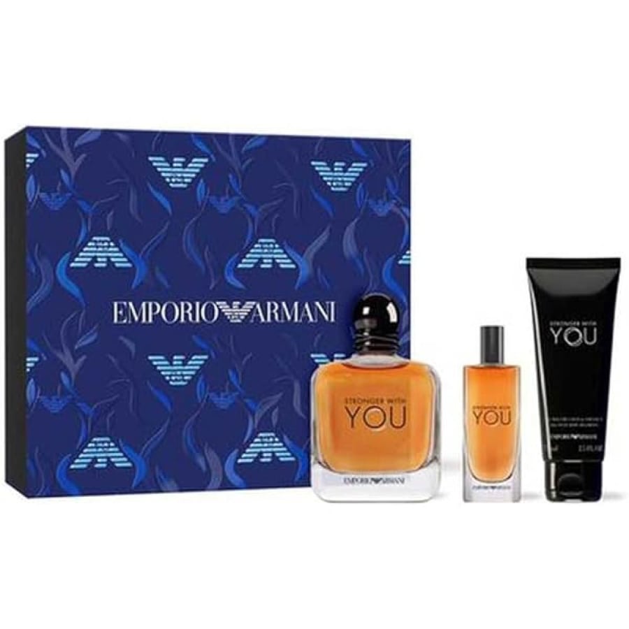 Stronger With Armani You For Men Set 3Pcs EDT 100 ml + Mini EDT 10ml + Gel Douche 75ml - طقم هدية سترونقر وذ يو  او دو تواليت 100 مل + عينة او دو تواليت 10 مل + جل استحمام 75 مل