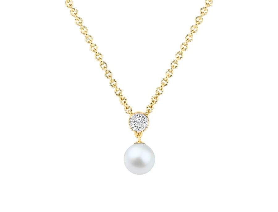 Gold-plated necklace with pearl and white cubic zirconia - DICA166GZ45E - قلادة مطلية بالذهب مع حجر اللؤلؤ و احجار الزيريكون الابيض