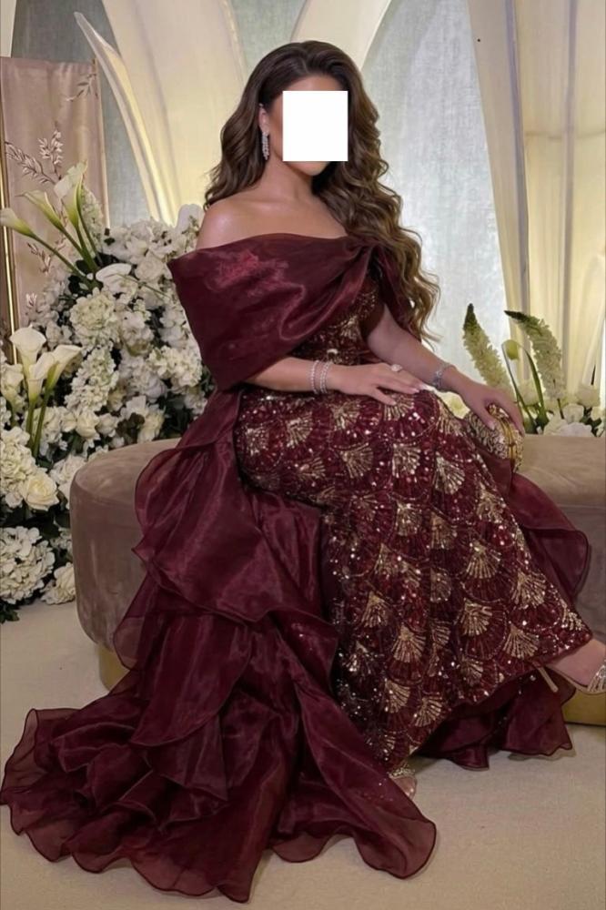 فستان سهرة اوف شولدر لون برغندي