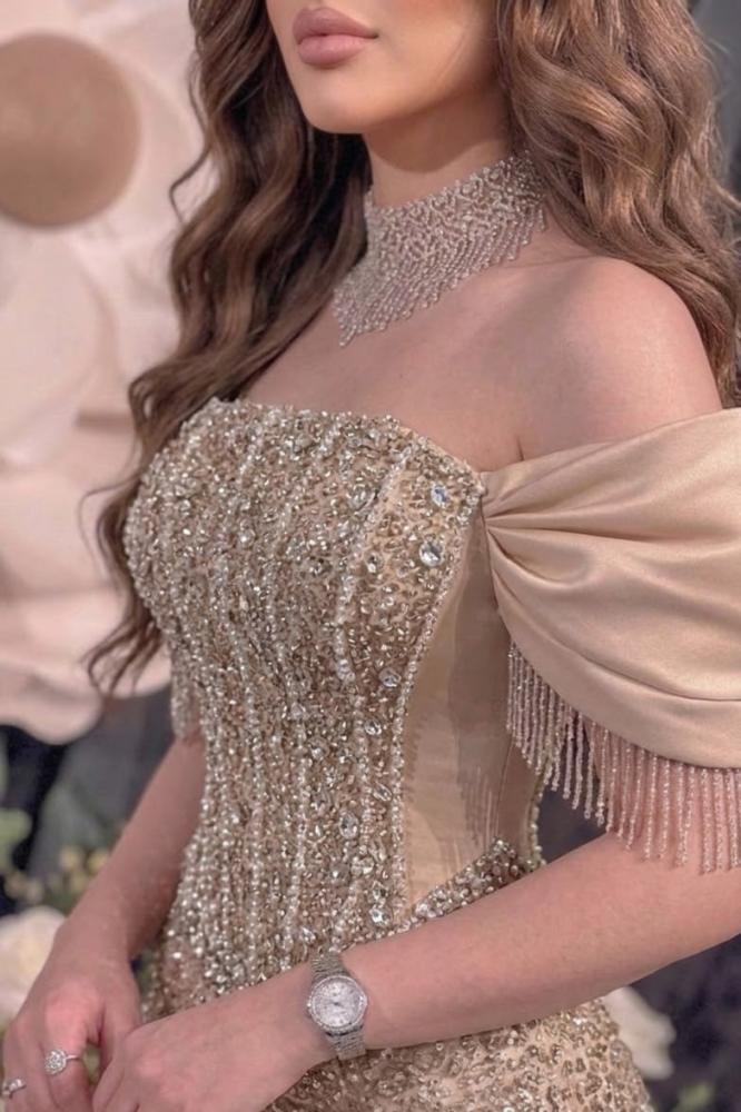 فستان سهرة شامبين اوف شولدر
