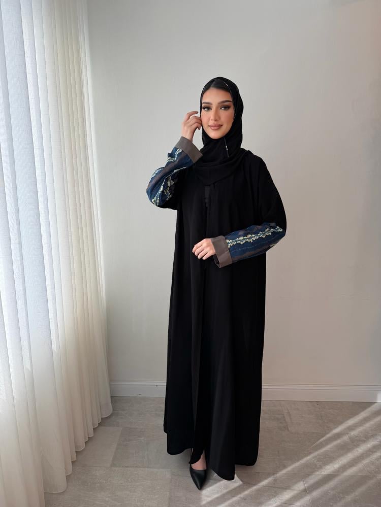 Light summer abaya, practical, with insert of soft linen cotton fabric