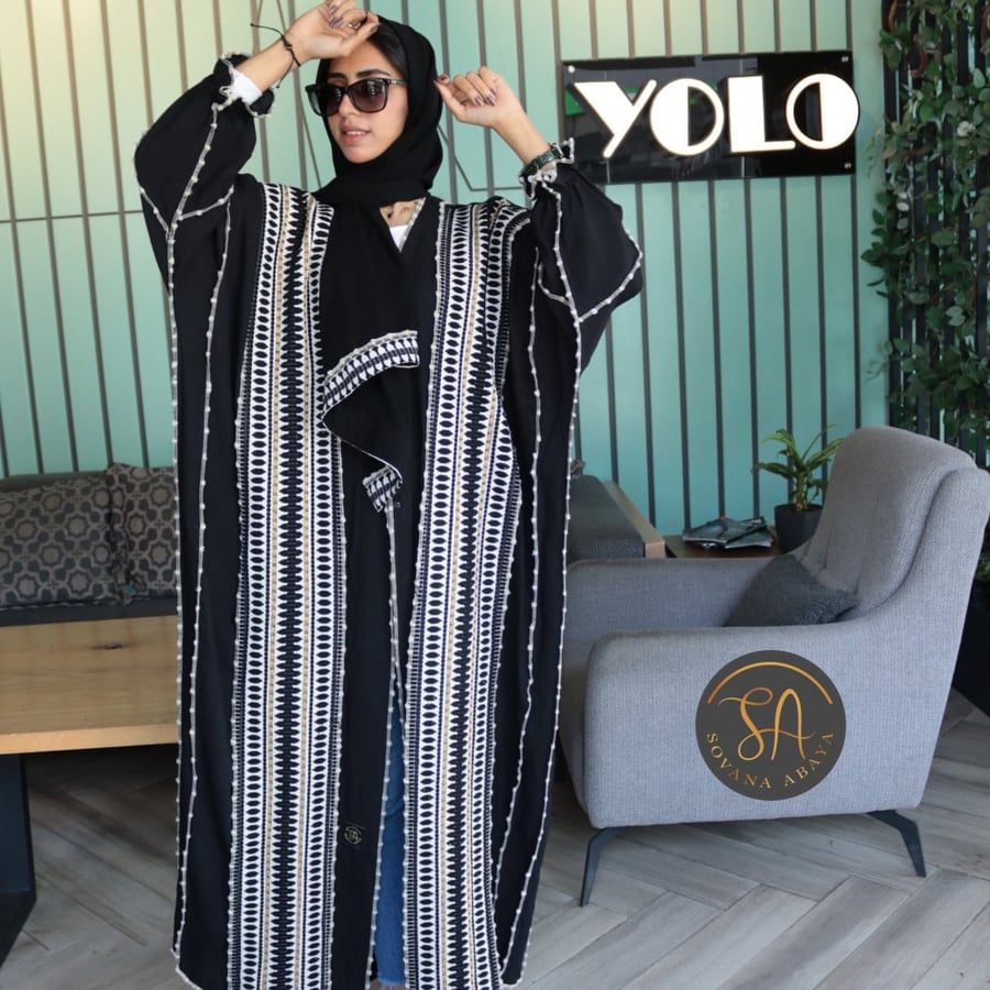 Royal crepe fabric abaya with luxurious elegant embroidery hand-stitched on the front and back