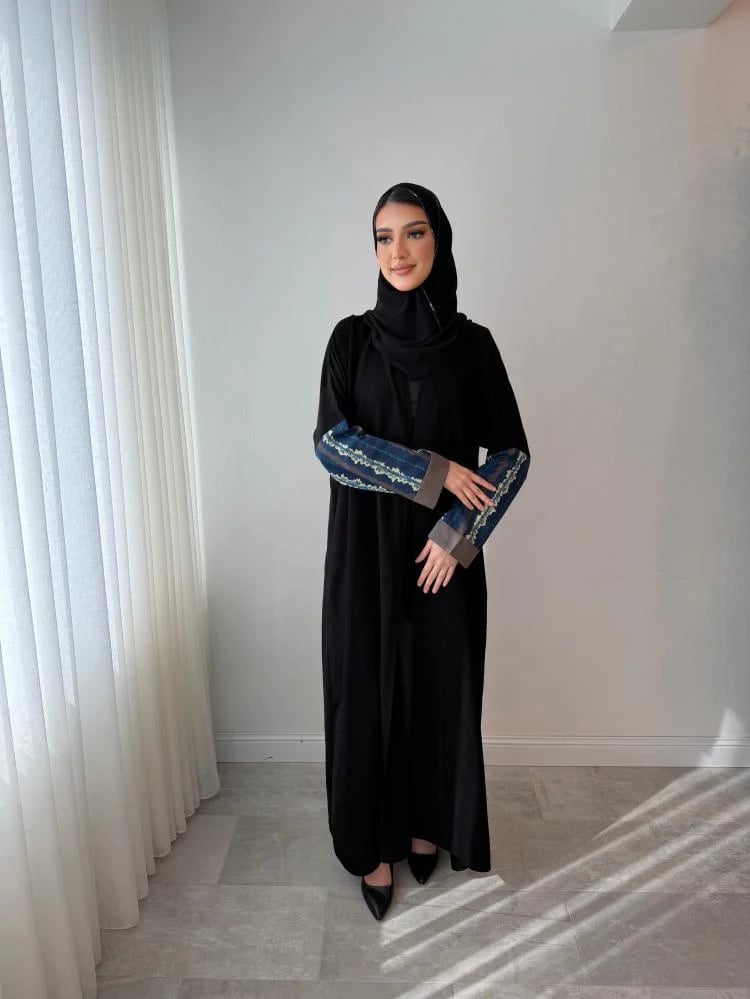 Light summer abaya, practical, with insert of soft linen cotton fabric