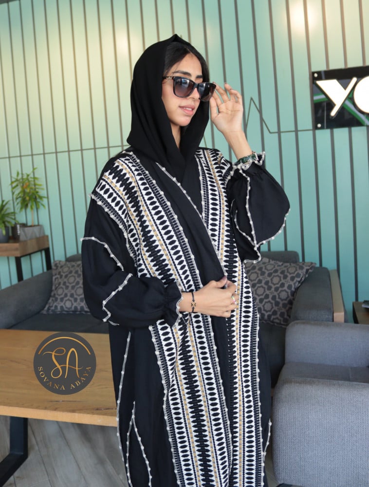 Royal crepe fabric abaya with luxurious elegant embroidery hand-stitched on the front and back
