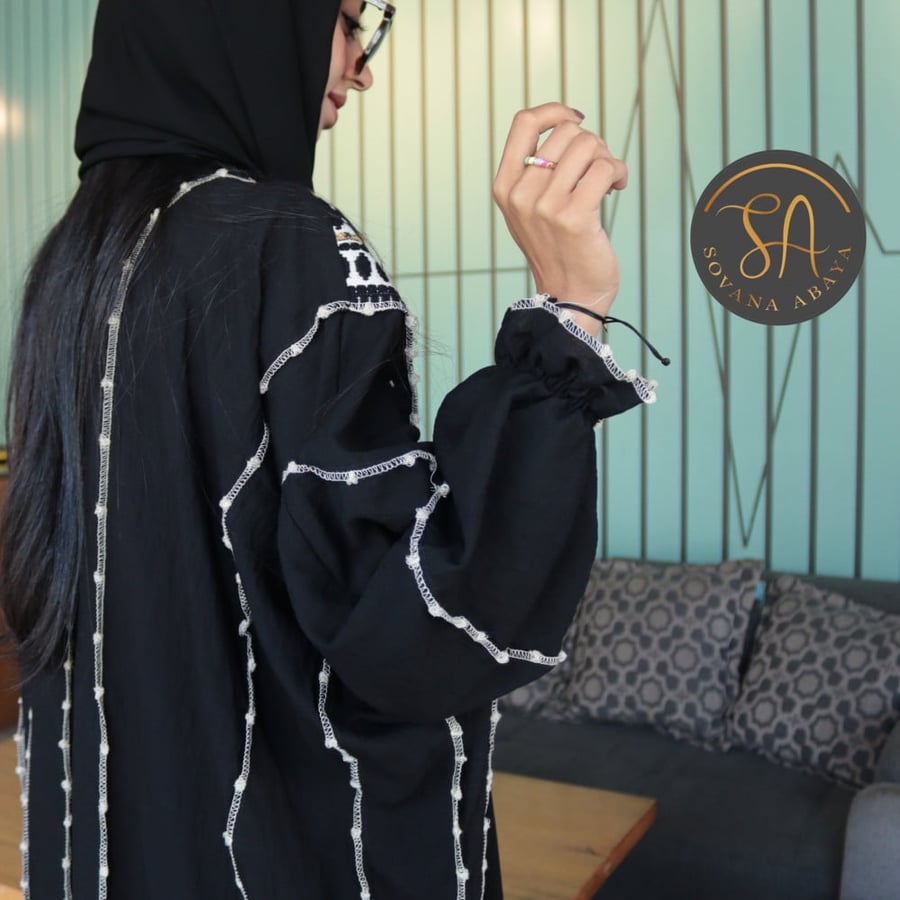 Royal crepe fabric abaya with luxurious elegant embroidery hand-stitched on the front and back