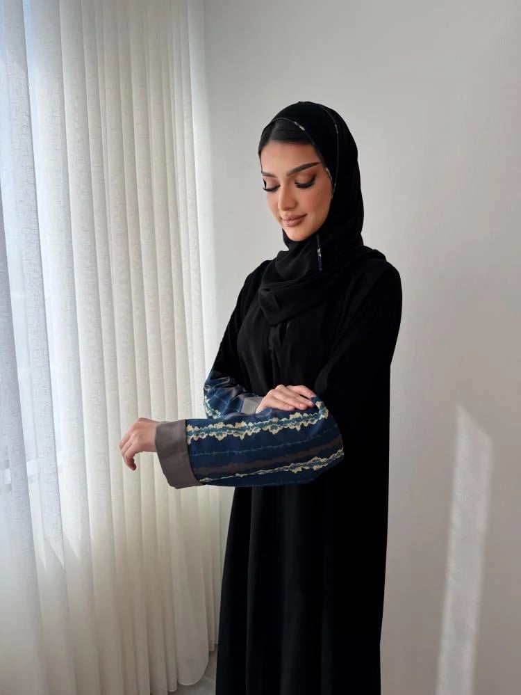 Light summer abaya, practical, with insert of soft linen cotton fabric