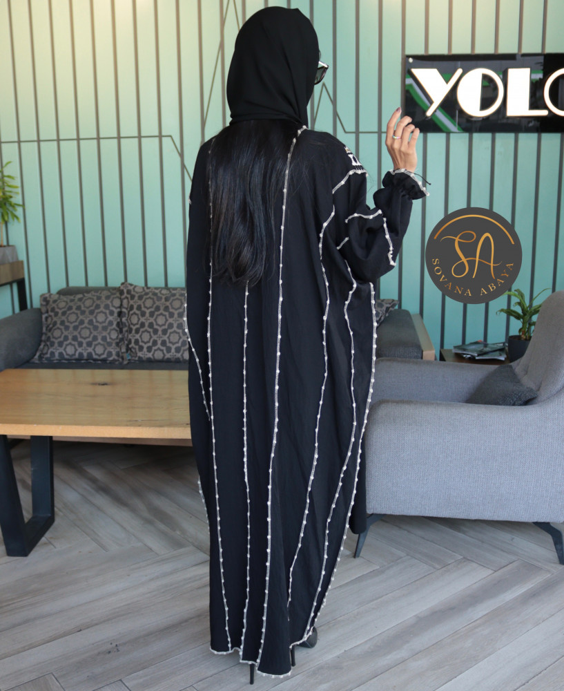 Royal crepe fabric abaya with luxurious elegant embroidery hand-stitched on the front and back