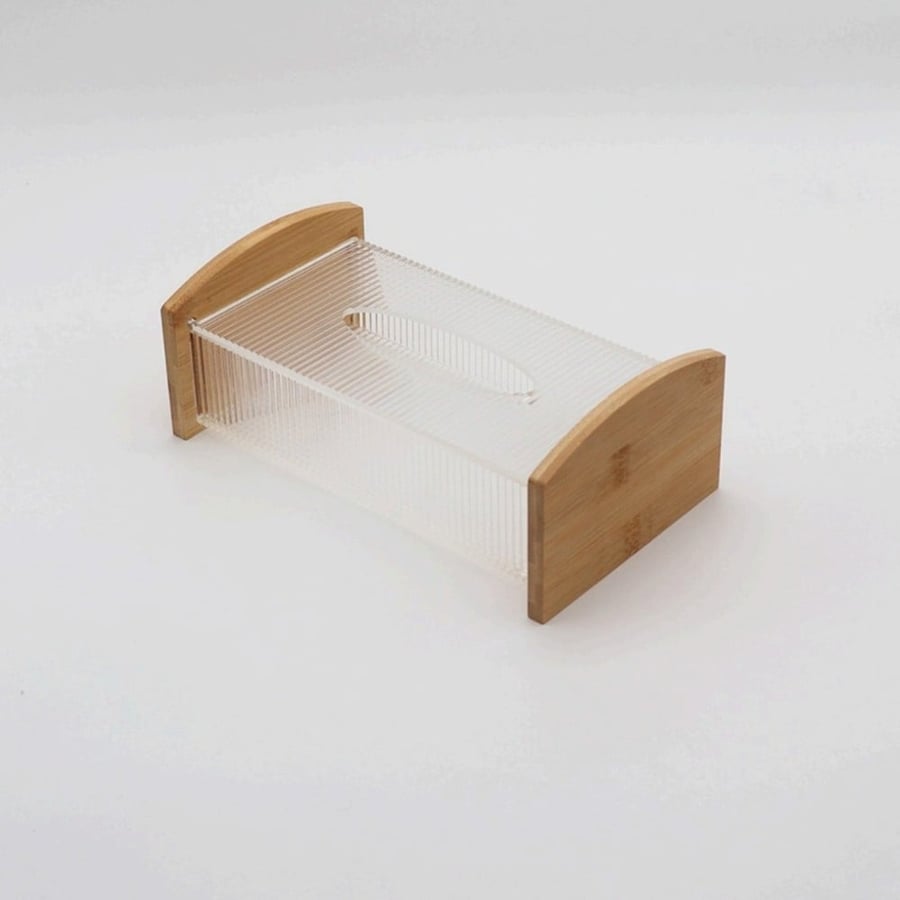 Acrylic tissue box with wooden edges