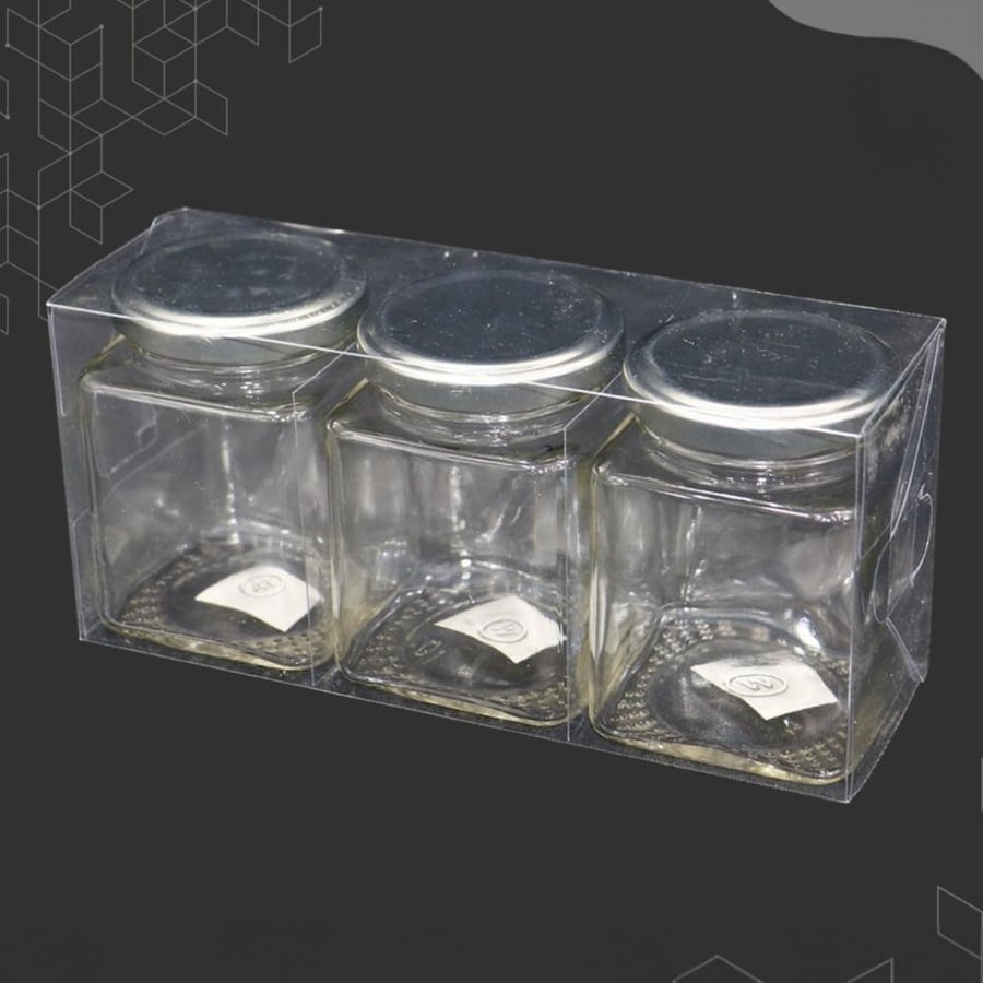Glass container set with steel lid, 3 pieces