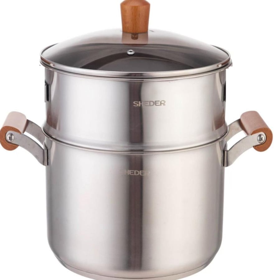 Stainless steel pot 22cm with wooden handles