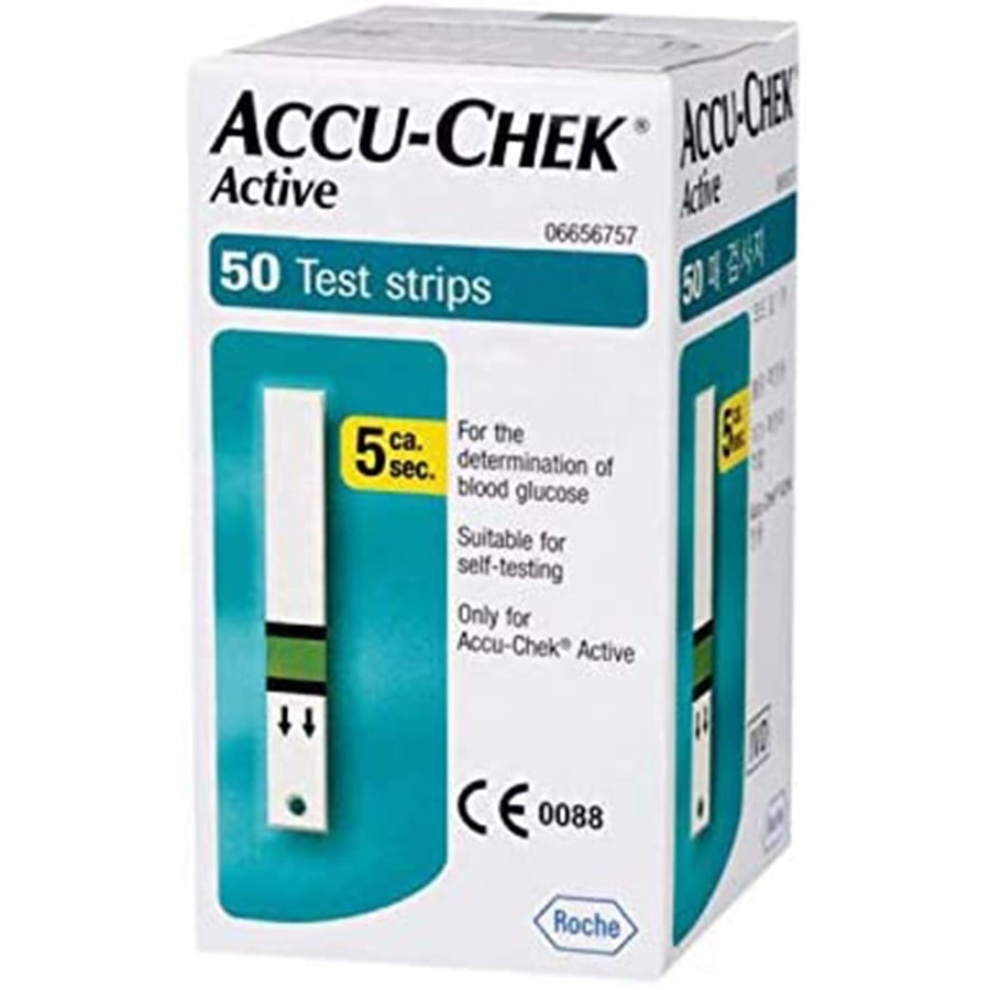 شرائط قياس السكر بالدم اكواتشيك اكتيف - علبة 50 شريط - Accu Chek Active