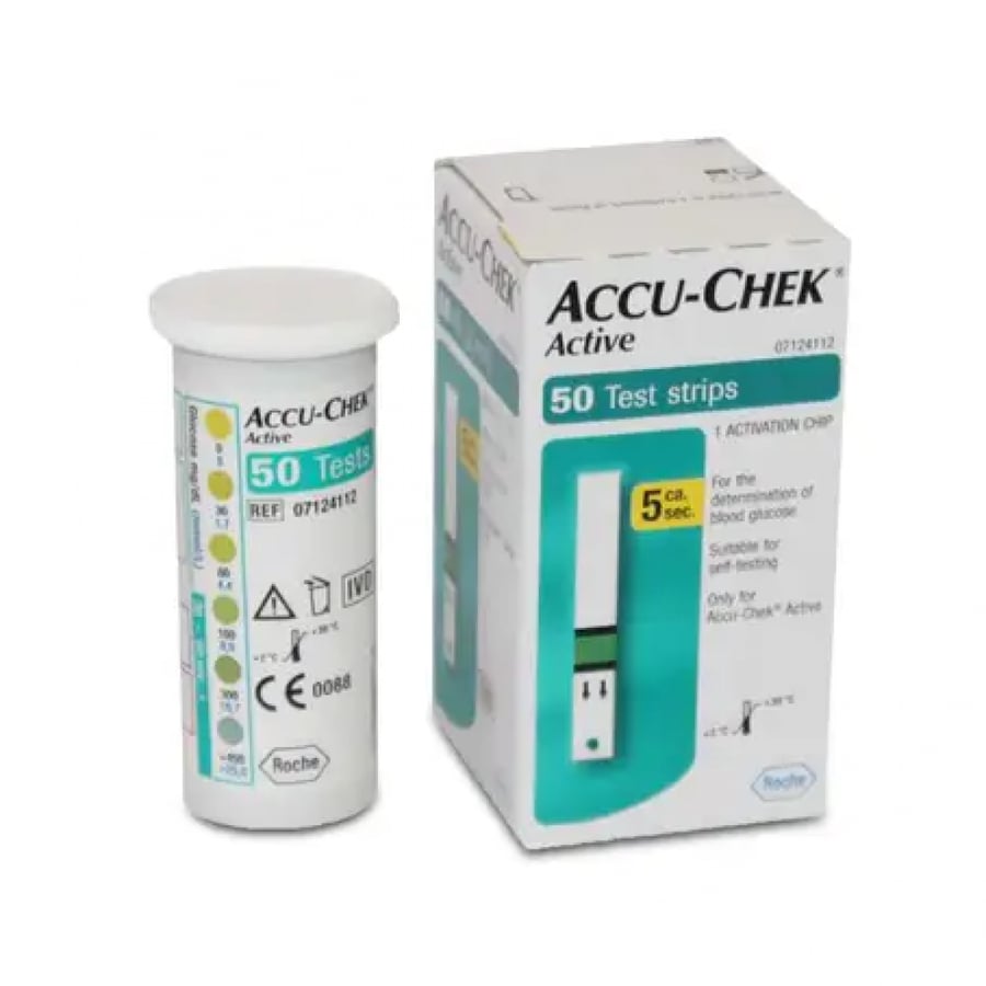 شرائط قياس السكر بالدم اكواتشيك اكتيف - علبة 50 شريط - Accu Chek Active