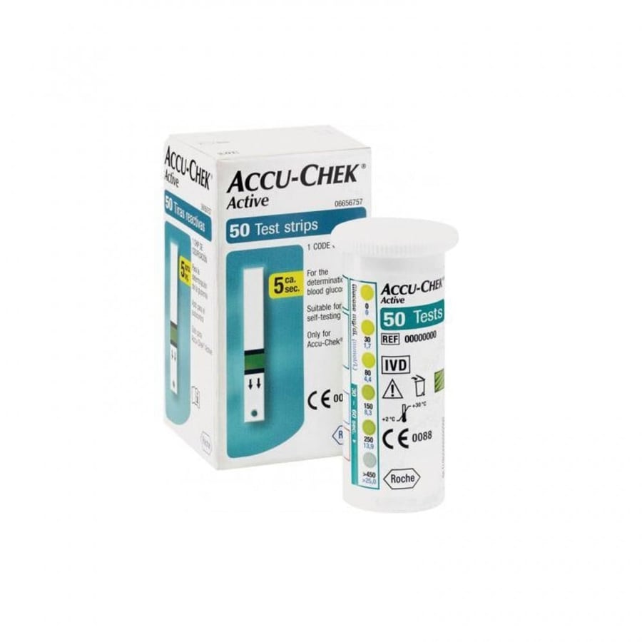 شرائط قياس السكر بالدم اكواتشيك اكتيف - علبة 50 شريط - Accu Chek Active