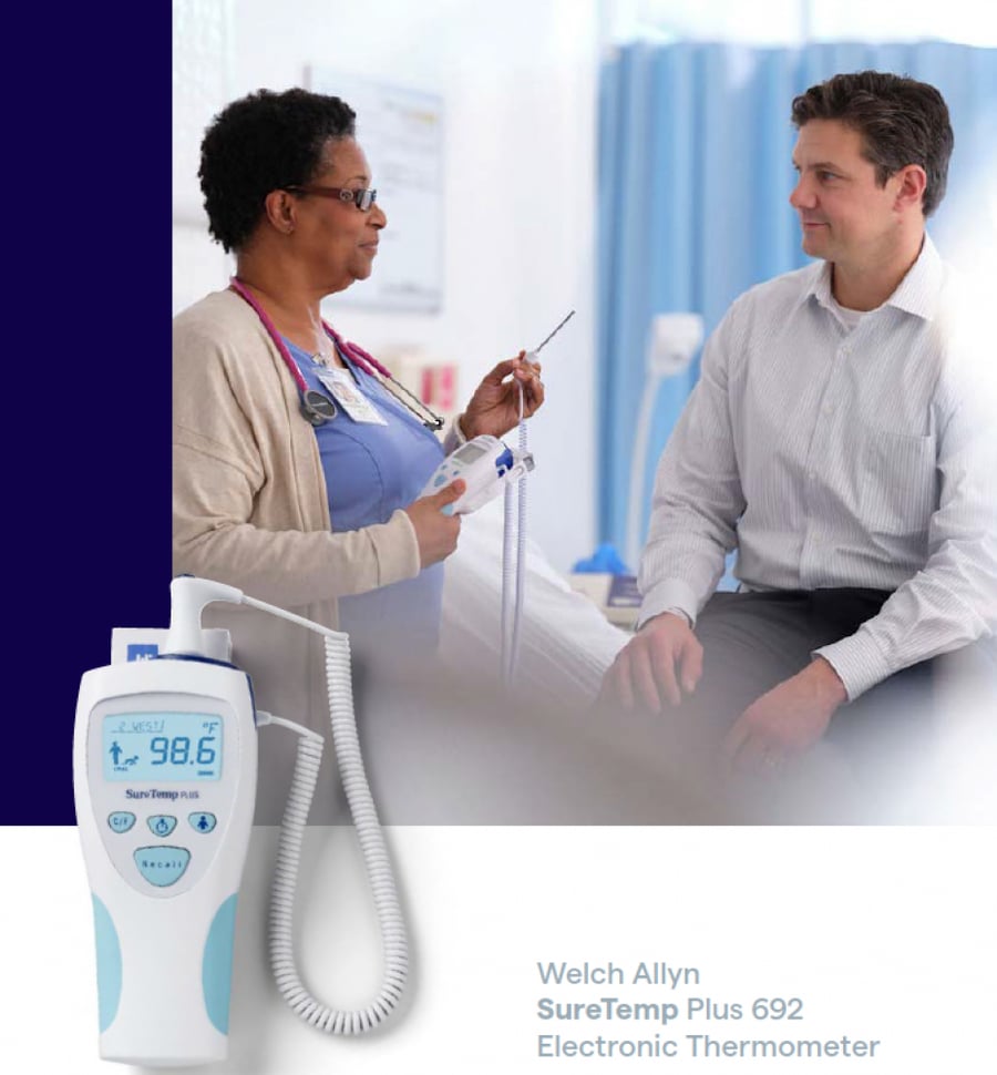 ترمومتر قياس درجة الحرارة حائطي والش ألين أمريكي مع الاستاند - Welch Allyn - SureTemp Plus 692