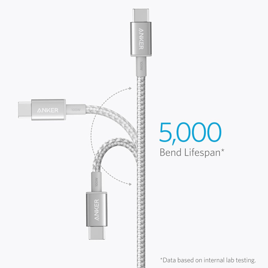 كابل Anker USB-C إلى USB-C بقوة 100 واط - شحن سريع - نايلون مضفر - لون