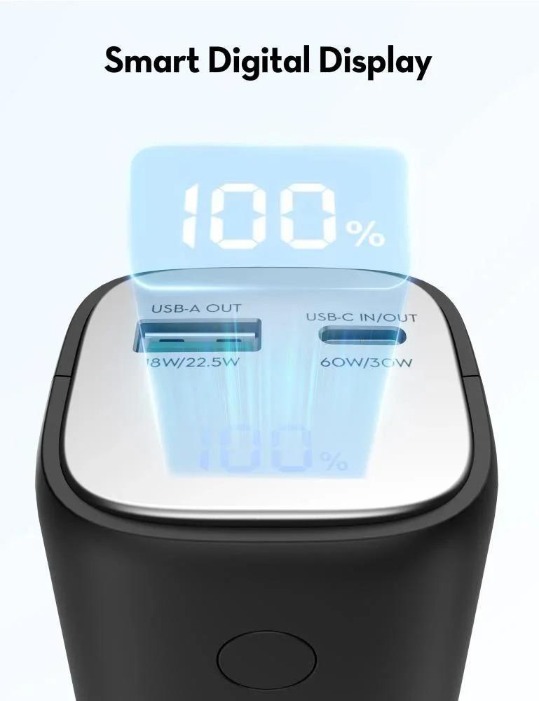 راف باور بطارية متنقلة 10000 ملي أمبير قوة 30 واط بمنفذين تايب سي PD ومنفذ USB-A أسود RP-PB208