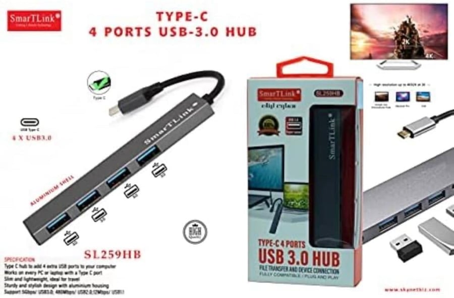 سمارت لينك موزع نوع سي 4×1-4 منافذ نوع C USB 2.0 معدني