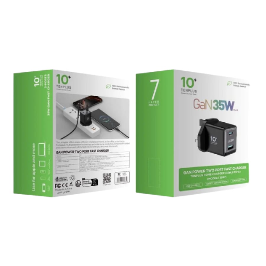 تن بلس - راس منزلي 1PD + 1USB - بقوة 35 واط - اللون أسود