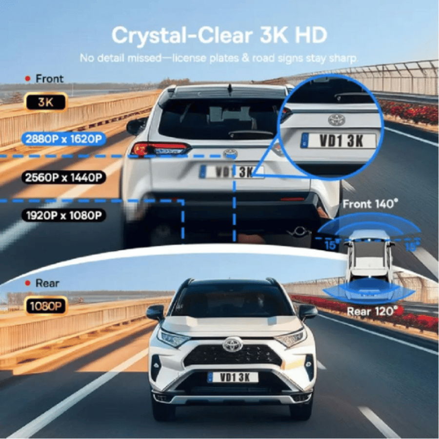 بيسوس داش كام VD1 3K كاميرا أمامية وخلفية HD مدمجة مع GPS