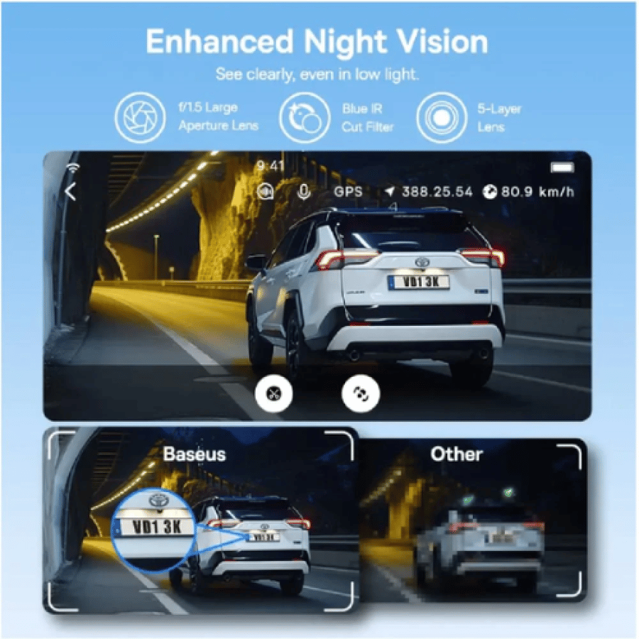 بيسوس داش كام VD1 3K كاميرا أمامية وخلفية HD مدمجة مع GPS
