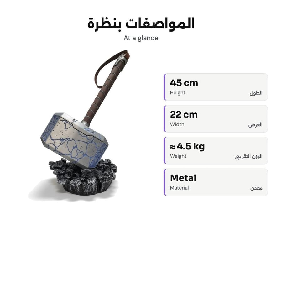 ملخص مواصفات مطرقة ثور مجسمة معدنية من O8 Collect