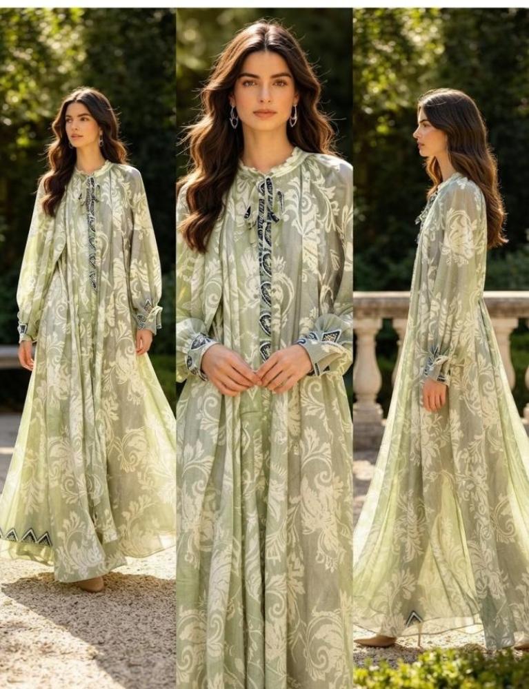 قفطان نسائي O8 design بنقشة دمشقية أخضر مريمي - صورة 1